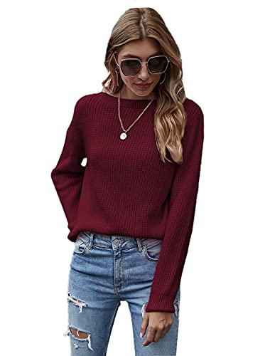 売れ筋商品|||ノクチューン カットソー トップス レディース Women's Crew Neck Knit Blouse Burgundy Burgundy Turtleneck Tunic
